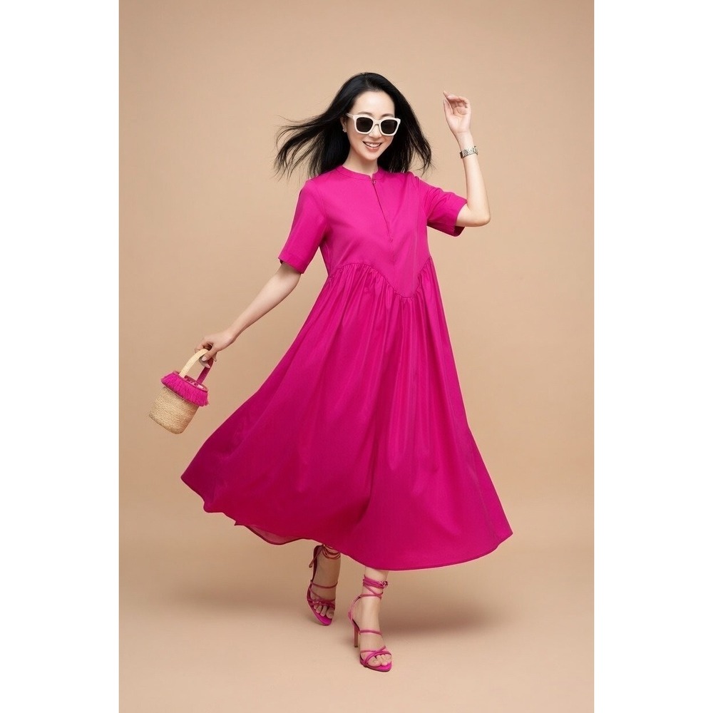 COS Magenta Pink Poplin A-Line Zip Front Maxi Dress - EU XS